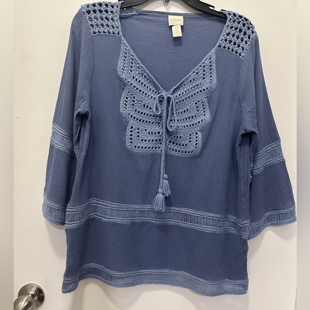Chico’s Crochet Gauze Pullover Top